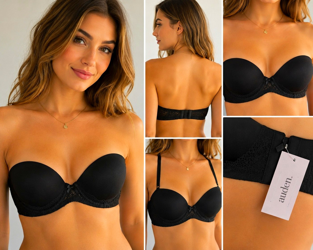 Auden Women’s Plunge Coverage Push-Up Strapless Bra Black 32AA Lace NWT